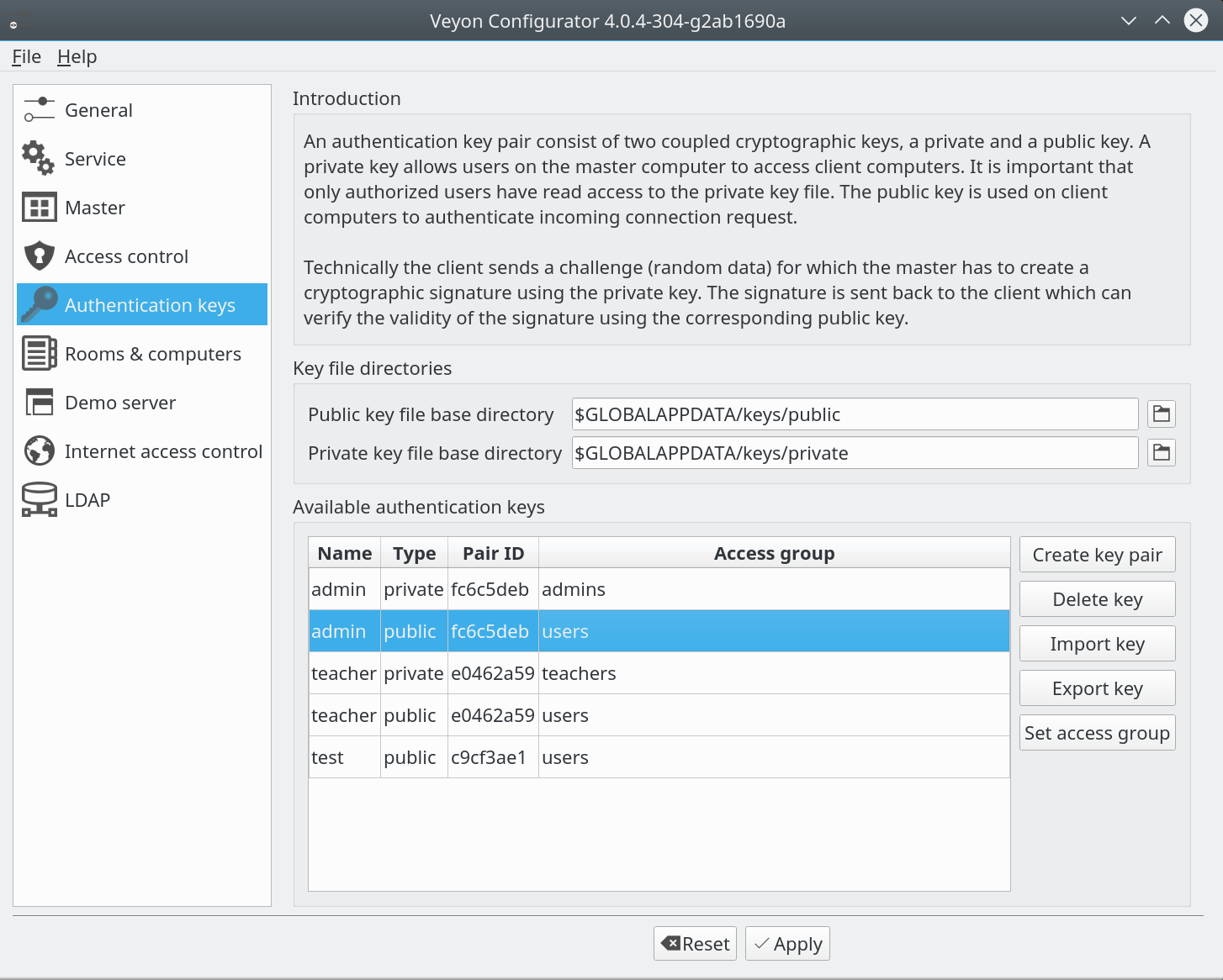 authkeys configuration page